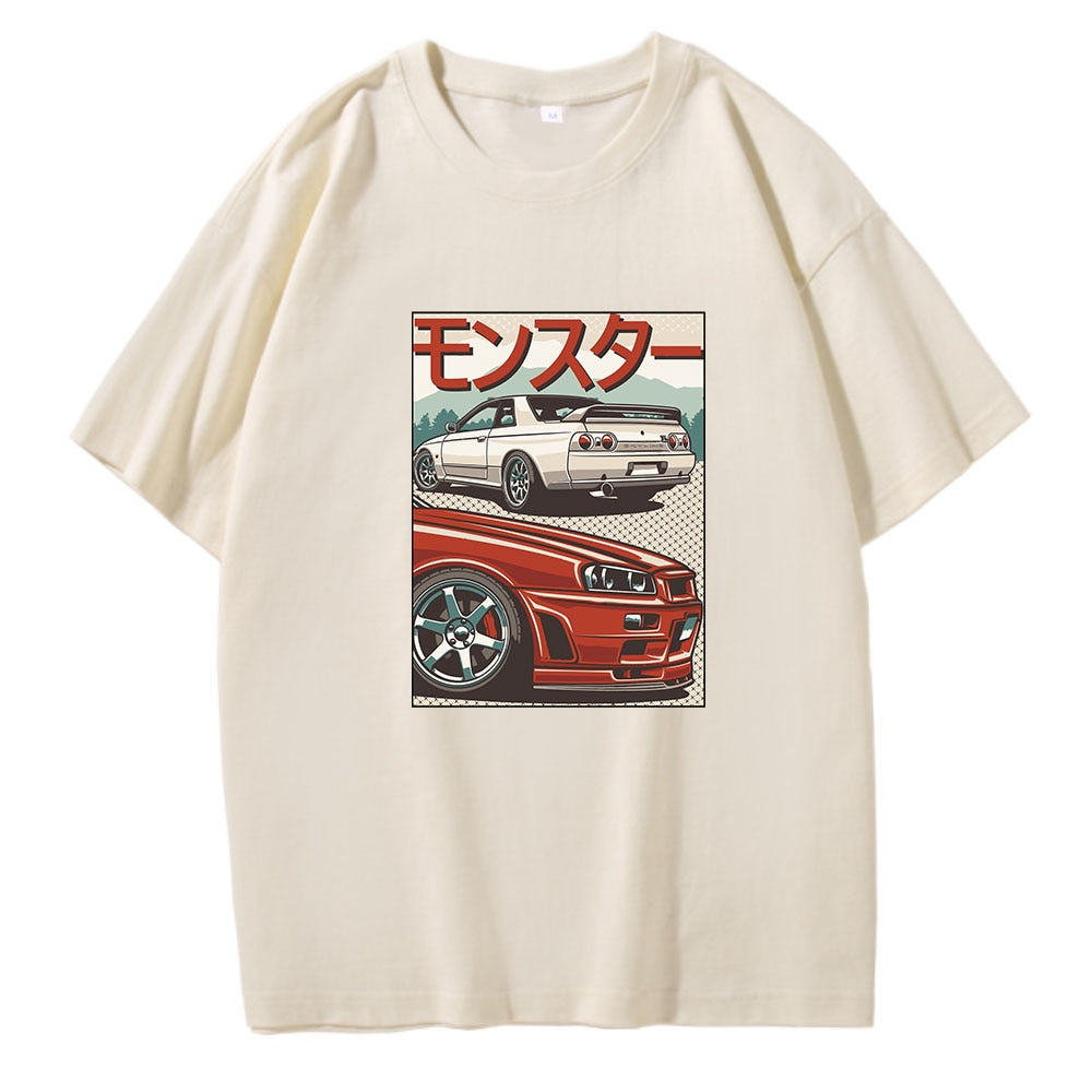JDM T Shirt for Men CRX Initial D Japan Style Retro 90s Del Sol 100% Cotton Short