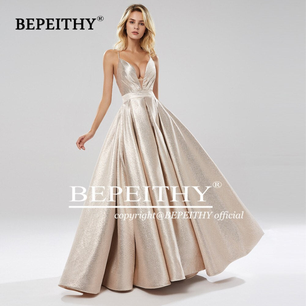 Homecoming Dresses: V Neck A Line Gray Long Prom Dresses Backless