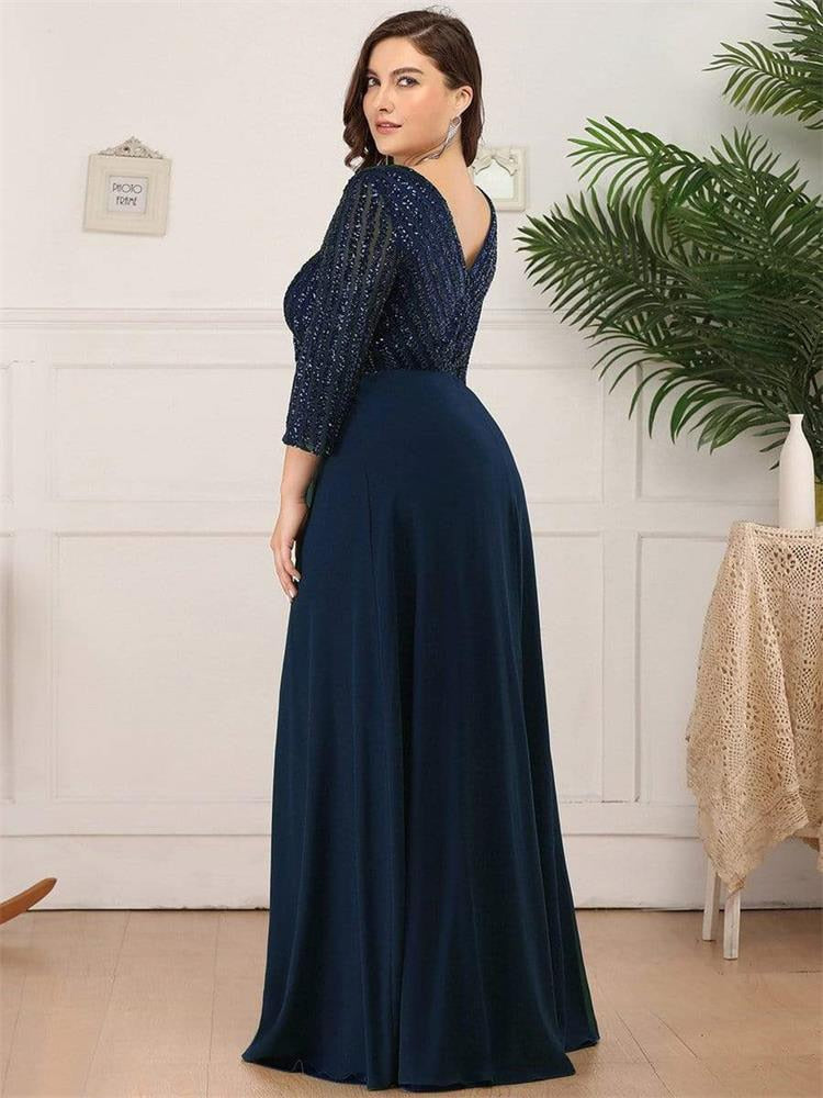 Evening wear Dresses: Plus Size Women Elegant V-neck Half Sleeve Sequin