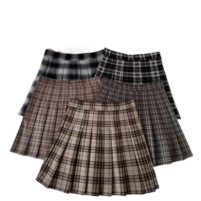 Korean Style Plaid Pleated Skirt Female Spring and Autumn High Waist Thin A-line