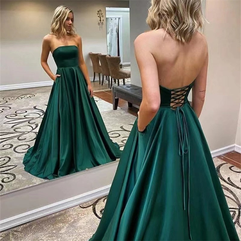 Homecoming Dresses: Prom Dresses with Pockets Strapless Maxi Corset Back