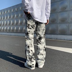 Straight Leg Jeans Printed Jean Mens Fashion Mopping Trousers Korean Style