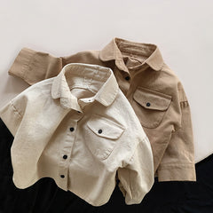 Children Long Sleeve Shirts Jacket Baby Pocket Coat Fashion Girls Cardigan Vintage