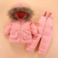 Children Snowsuit Winter Baby Down Jacket Jumpsuit Parka Real Fur