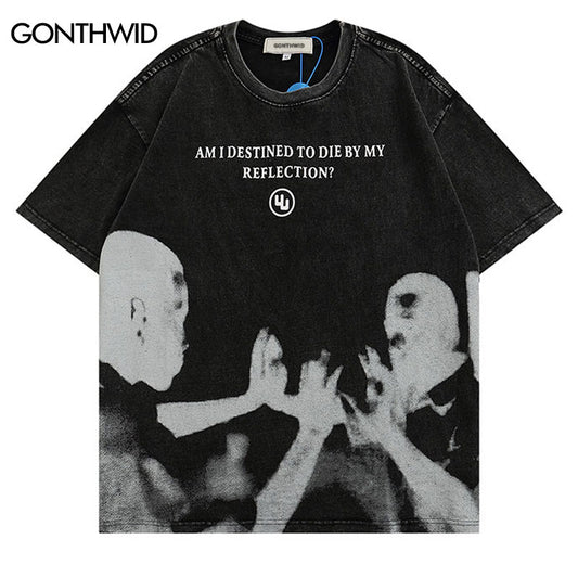 Mens Punk T Shirt Streetwear Hip Hop Vintage Retro Graphic Print Gothic T-Shirt