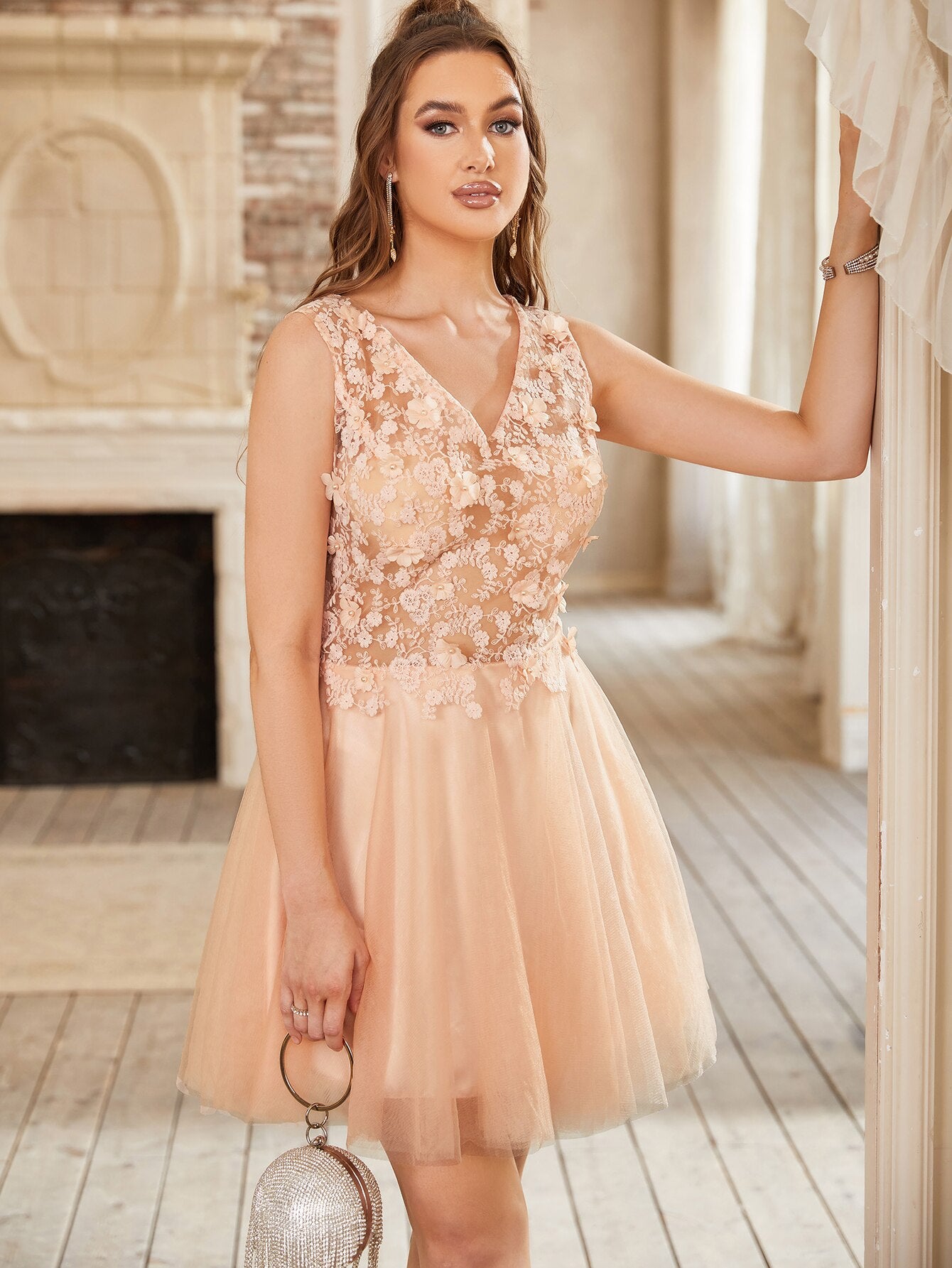 Homecoming Dresses: Pink Prom Dresses For Women Backless Short V Neck Lace