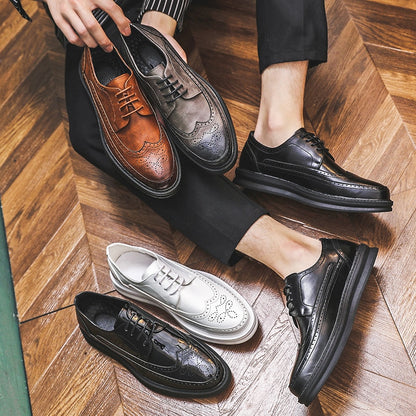 Oxford Shoes Fashion Brogue Men Leather Formal Dress Shoes Man Comfortable