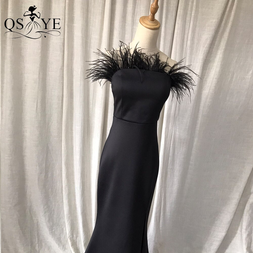Homecoming Dresses: Prom Dresses Ostrich Feather Stretch Mermaid Evening Gown