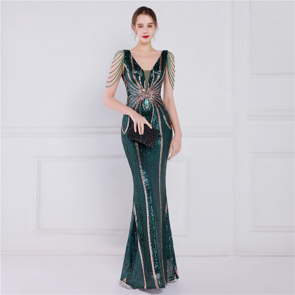 Evening wear Dresses: Long Evening Dress Luxury Beading Formal Dress Women