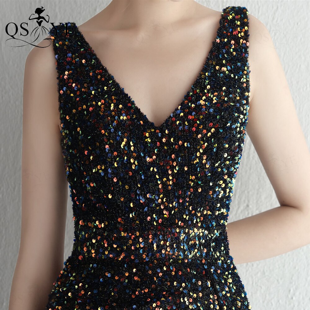 Homecoming Dresses: Sequin Prom Dresses Split Evening Gown Shiny Sleeveless