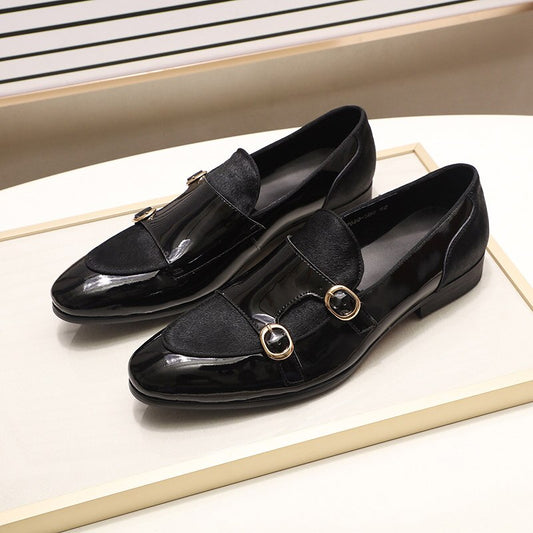 Mens Wedding Loafers Gentlemen Party Dress Shoes Patent Leather with Horse