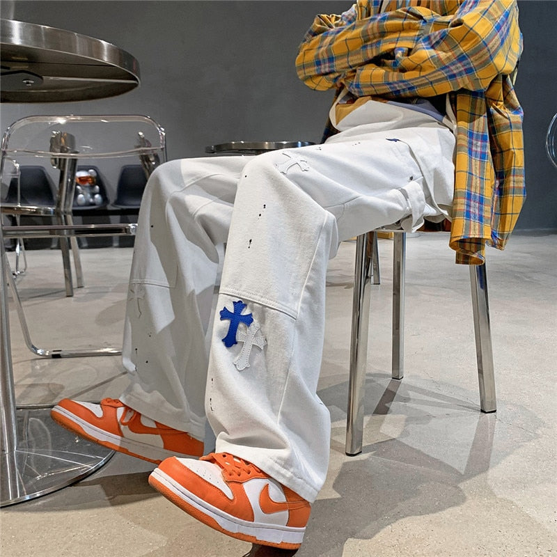 Y2k Womens Boyfriend Baggy Jeans Men White Denim Trouser