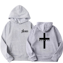 Men Believe Cross Jesus Printed Hoodies Man Design Drawstring Hoodie