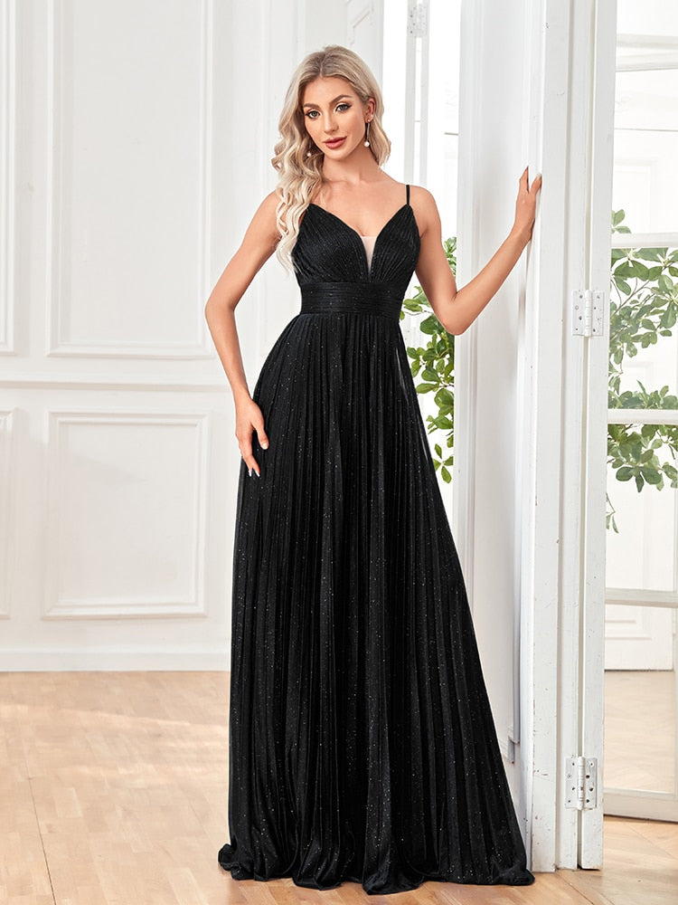 Evening wear Dresses: Evening Dress Floor Length Backless Formal Deep V-neck Women