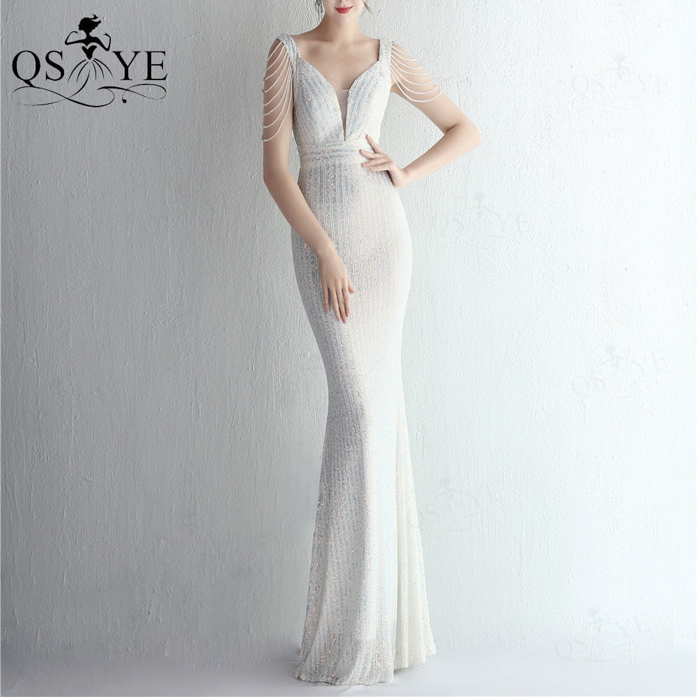 Homecoming Dresses: Prom Dresses V Neck Fitted Evening Gown Beading