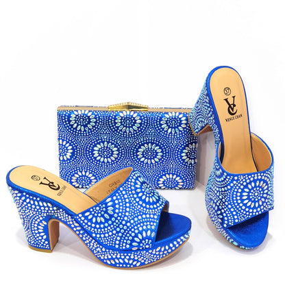 Latest Design African Wedding Italian Shoe and Bag Sets Decorated with Appliques