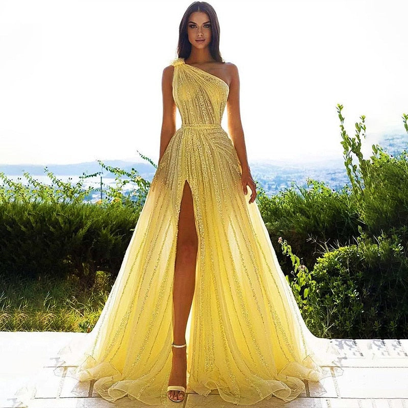 Homecoming Dresses: Ladies Tulle Formal Party Ball Gown Side High Slit Sleeveless