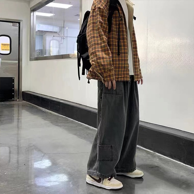 Streetwear  multi-pocket jeans cargo pants Loose Plus Size Wide Leg Pants