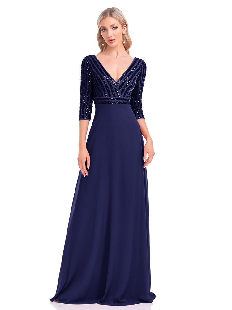 Evening wear Dresses: V Neck Pink Evening Dress Wedding Party