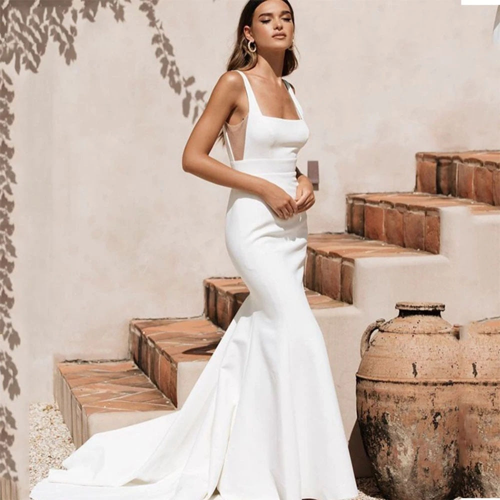 White Bridesmaid Dresses: Mermaid Wedding Dress Spaghetti Straps Chic Beach