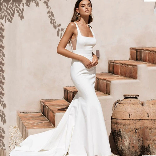 White Bridesmaid Dresses: Mermaid Wedding Dress Spaghetti Straps Chic Beach