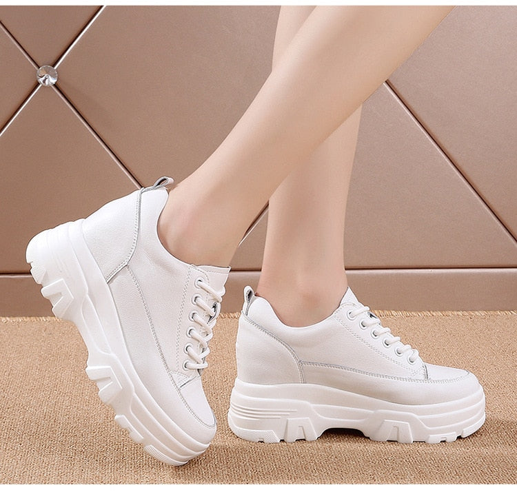 Fujin 8cm Leather Microfiber Women Casual Shoes Platform