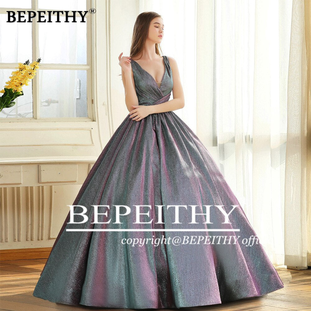 Homecoming Dresses: V Neck Glitter Long Prom Dress For Women
