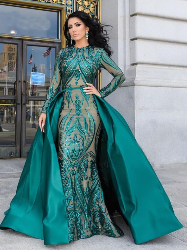 Evening wear Dresses: Long Sleeves Muslim Evening Dress