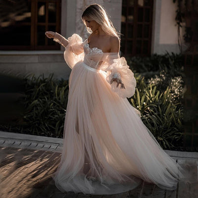 Exquisite Sweetheart Neckline Wedding Dresses Off The Shoulder Lace Appliques Sweep Train Bridal Gowns Vestido De Noiva