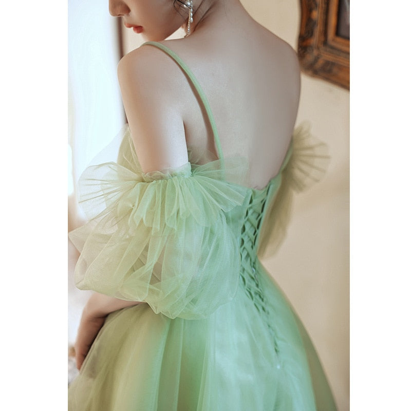 Homecoming Dresses: Mint Green Short Prom Dress Spaghetti Strap Tiered Tulle