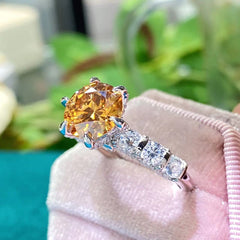 9MM 3 Carat VSS Yellow Moissanite Ring with Certificate 100%-S925