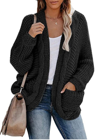 Sleeve BOHO Knitted Cardigan Pockets Holiday Oversize Winter Coat Twist Loose