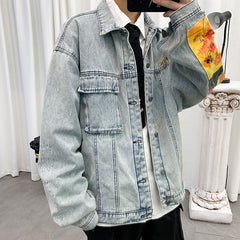 Fashion Wash Patch Denim Jacket Men Spring Autumn