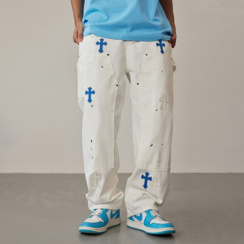 Y2k Womens Boyfriend Baggy Jeans Men White Denim Trouser
