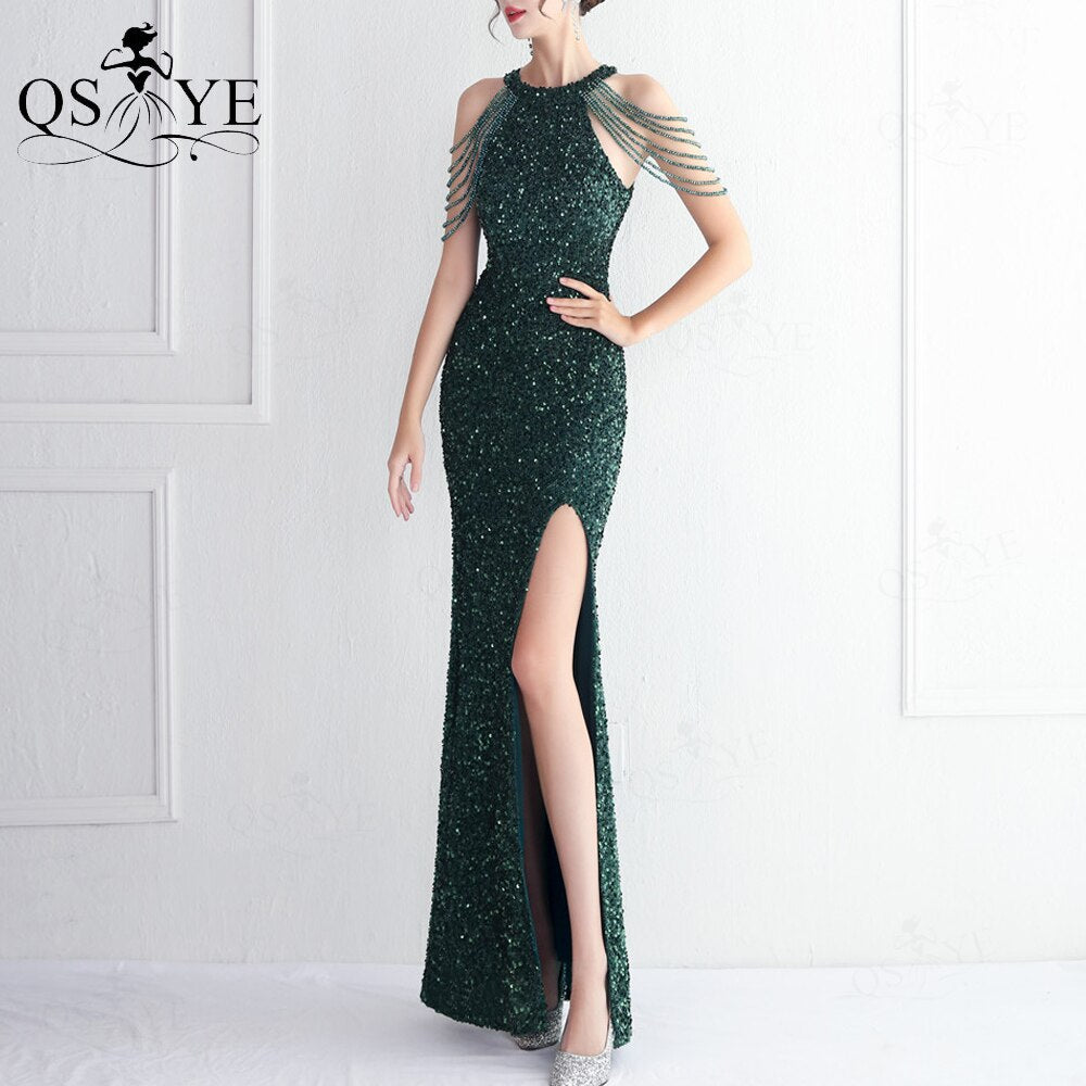 Homecoming Dresses: Prom Dresses Beaded Shoulder Straps Sequin Evening Gown