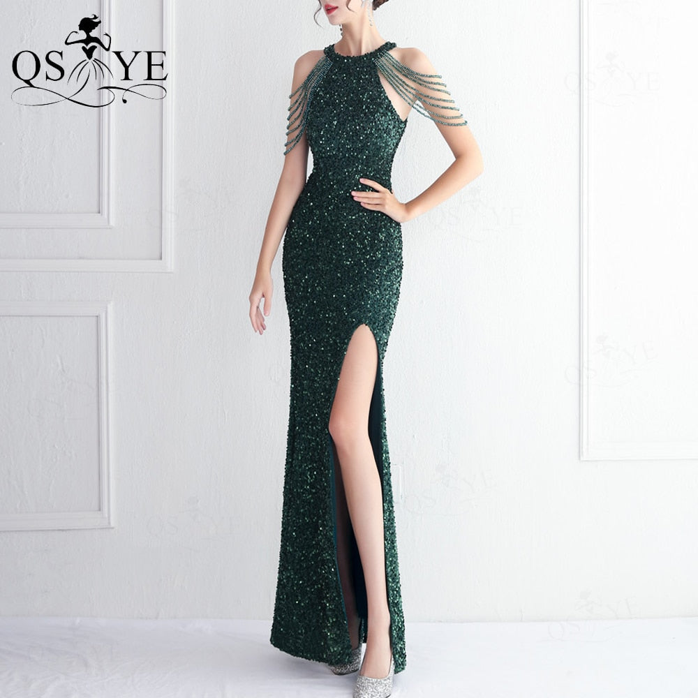 Homecoming Dresses: Prom Dresses Beaded Shoulder Straps Sequin Evening Gown