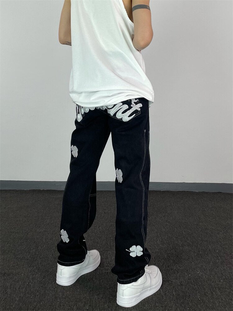 High Street Letter Embroidered Fried Street Pants Hip Hop Retro Loose