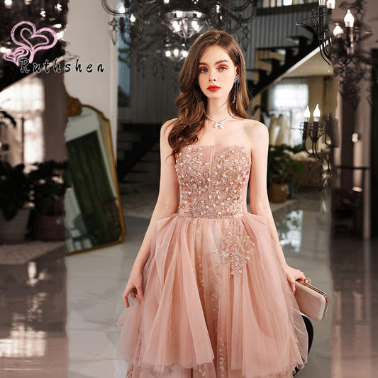 Homecoming Dresses: Prom Dresses Bling Bling Lace Appliques Evening Gown Pink