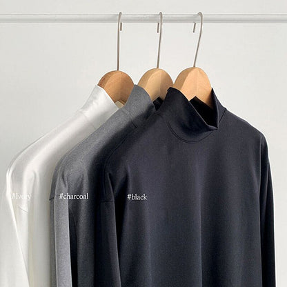 Spring Coat Half-high Collar Bottoming T Shirt for Men Korean Fashion