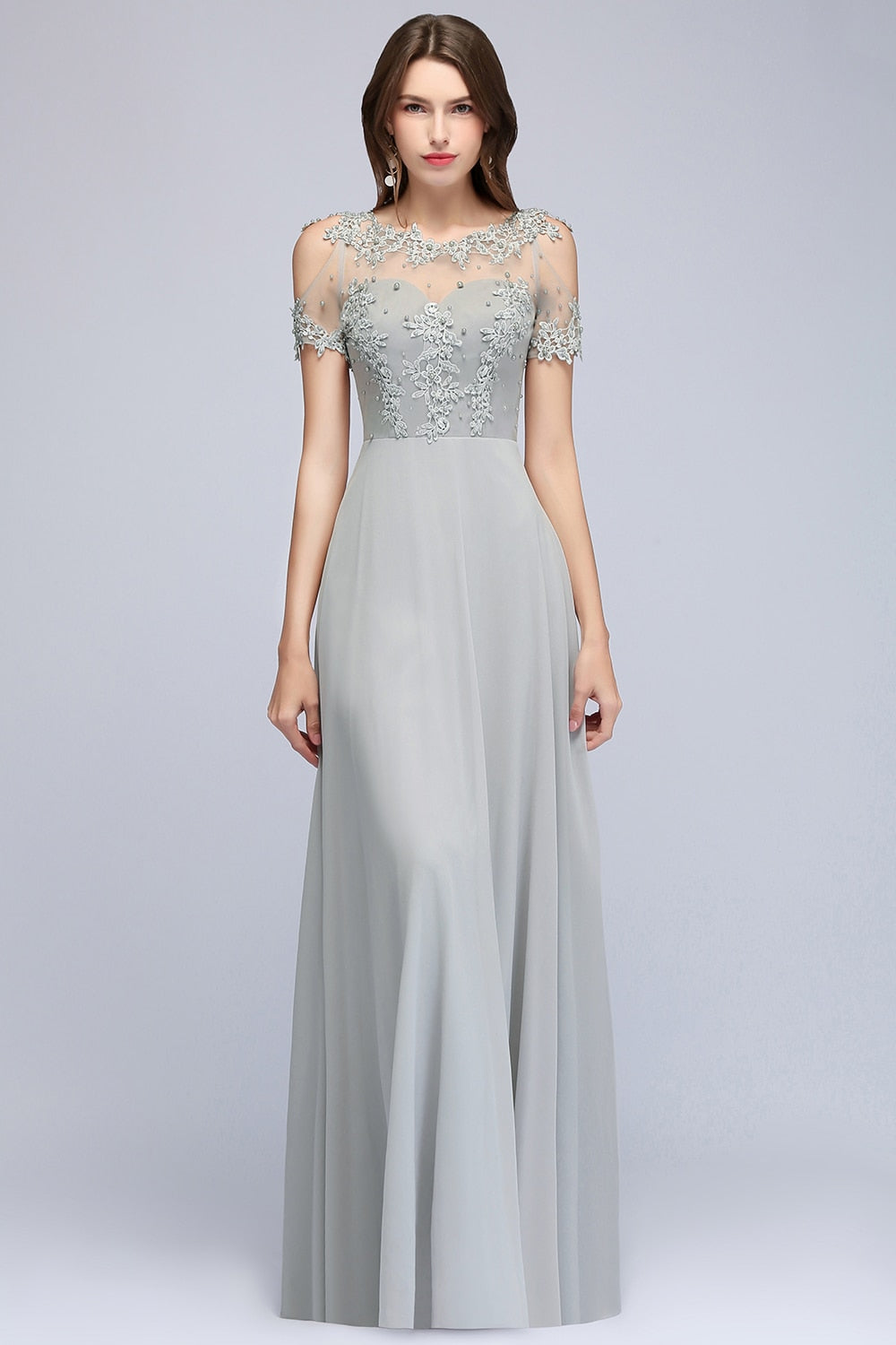 Homecoming Dresses: Silver Prom Dress for Women with Pearls Beads