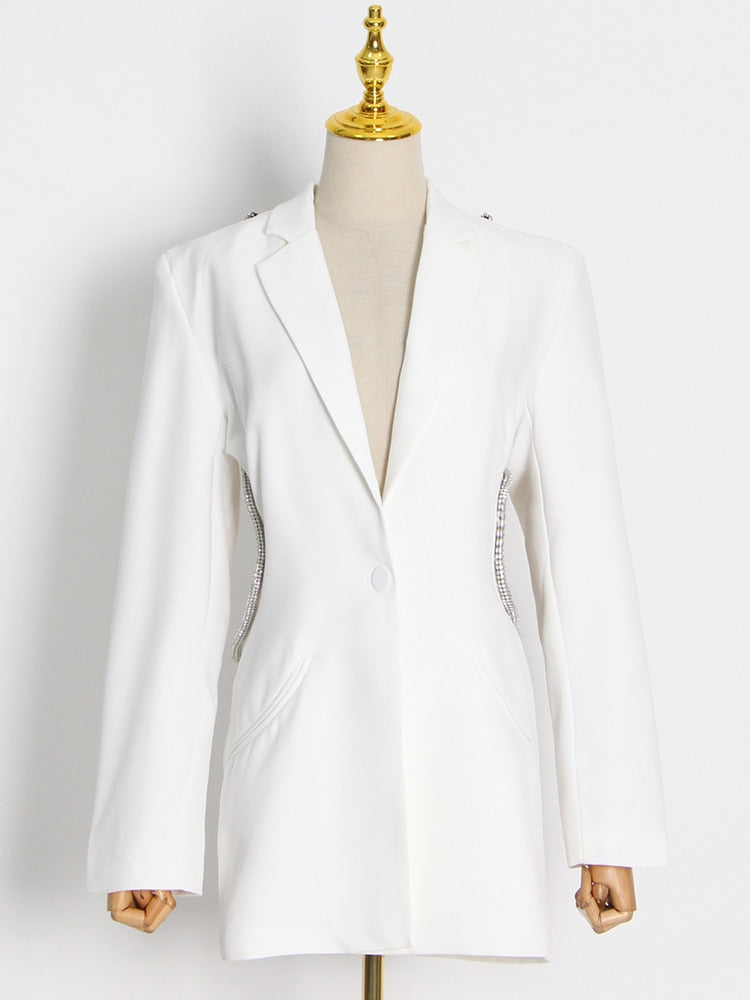 Backless Diamond Blazer Tops Female Lapel Collar Long