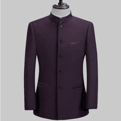 Chinese Style Mandarin Stand Collar Business Casual Wedding Slim Fit Blazer