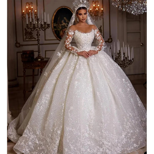 White Bridesmaid Dresses: Women's Wedding Dresses Long Sleeve Sparkling Princess