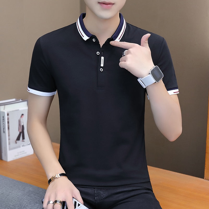 summer casual polo shirt men short sleeve turn down collar slim fit