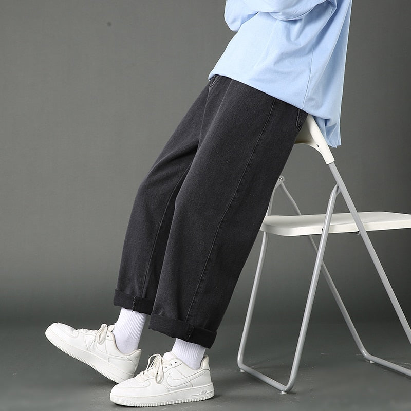 Street Casual Loose Jeans Men Korean Fashion Loose Straight