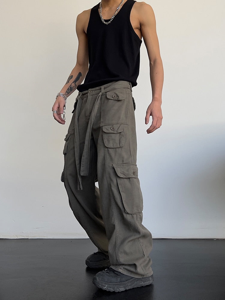 High street retro casual large pocket overalls men and women