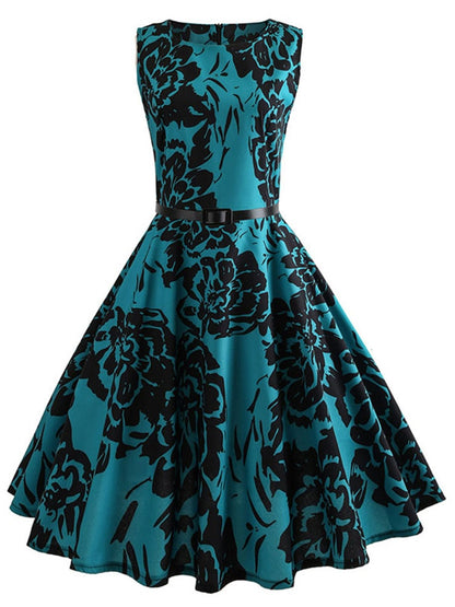 Summer Dress  Women Sleeveless Floral Print Vintage Dress Retro 50s 60s Robe