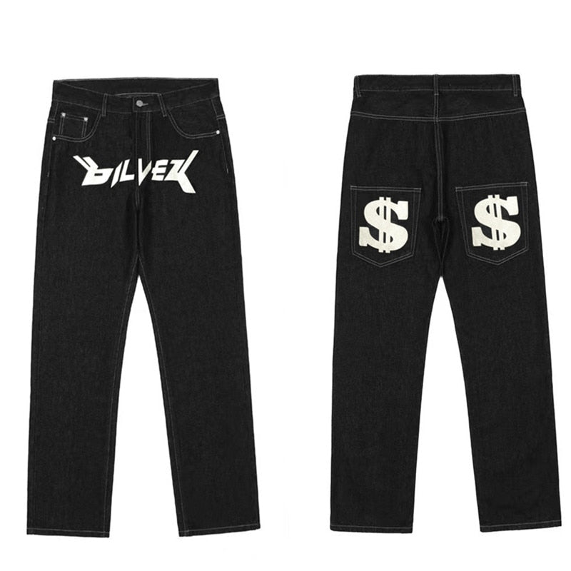 Jeans With Print Straight Baggy Punk Men Fashion Harajuku Pants Printed