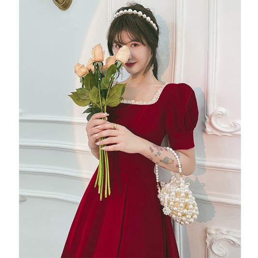 Homecoming Dresses: Red Prom Dresses Square Collar Puff Sleeve Backless