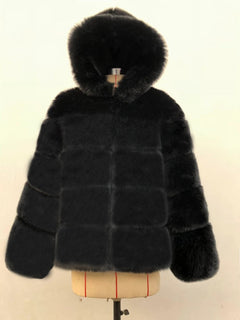 Winter Thick Warm Faux Fur Coat Women Furry Hooded Long Sleeve Faux Fur